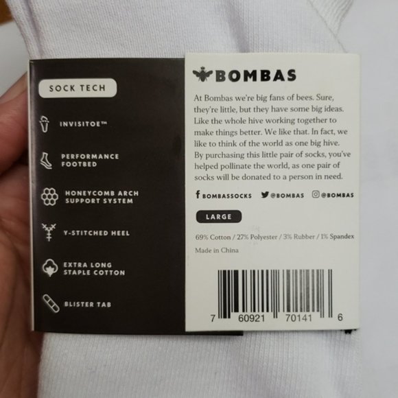 NEW! 2 Pack White Bombas Women's Ankle Socks-Large - Picture 4 of 5